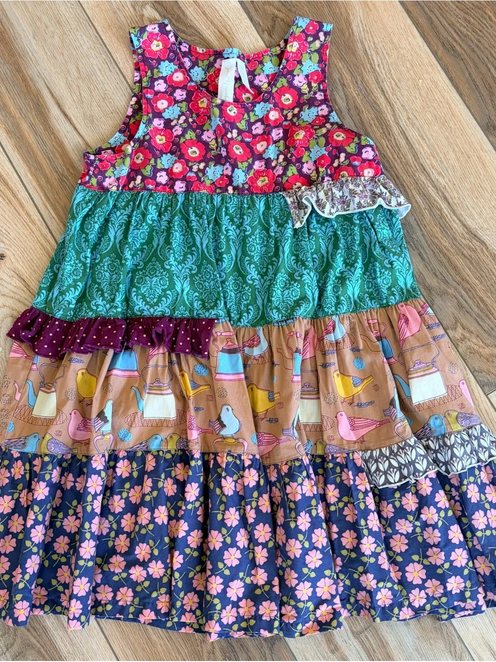 Matilda Jane Girls' Tiered Multi-Print Summer Dress - Floral, Green & Navy